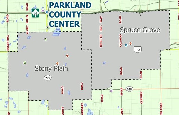 Map showing Stony Plain and Spruce Grove service area